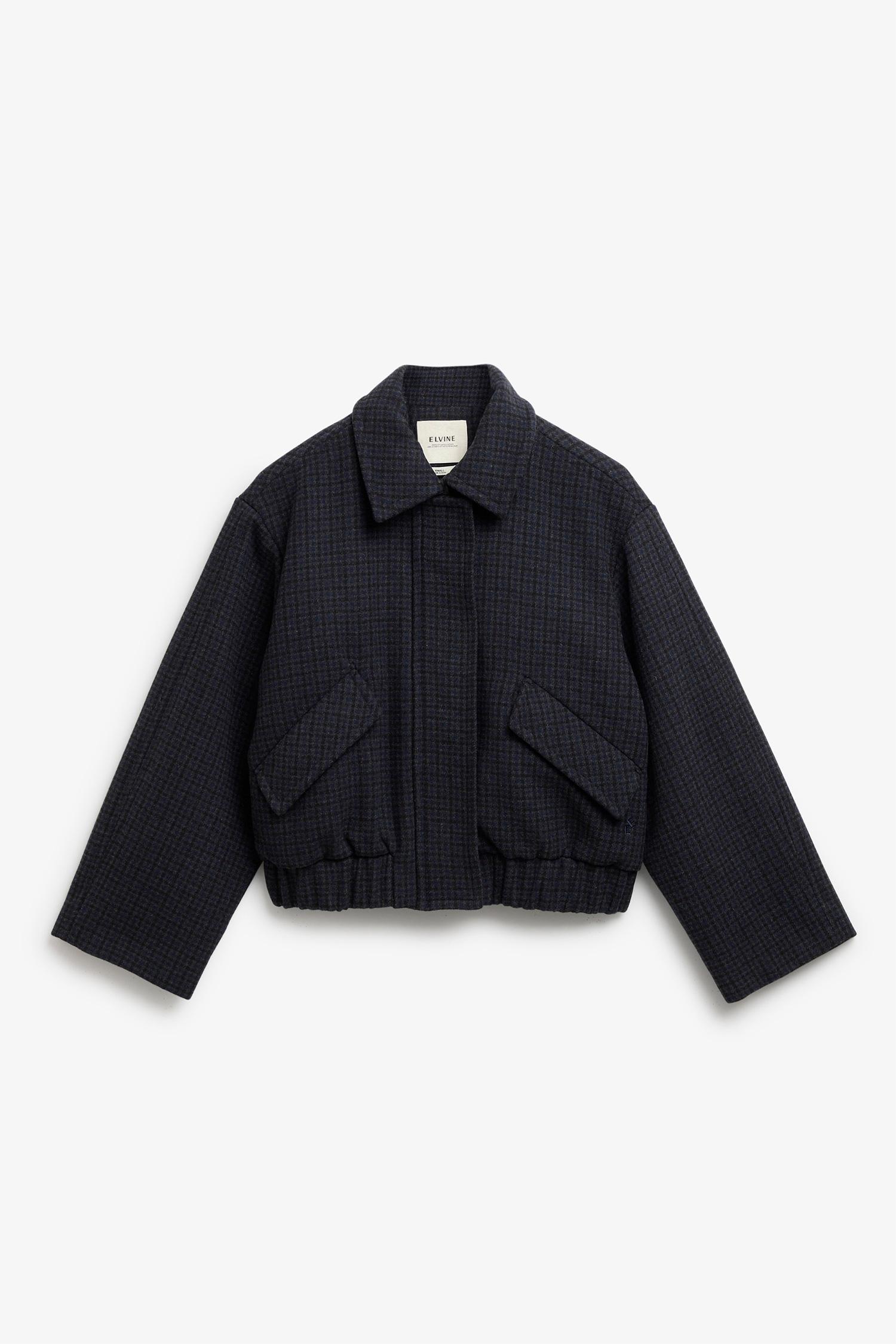 Elvine Nova Grey Check Damen Wolljacke Boxy Cut kariert grau
